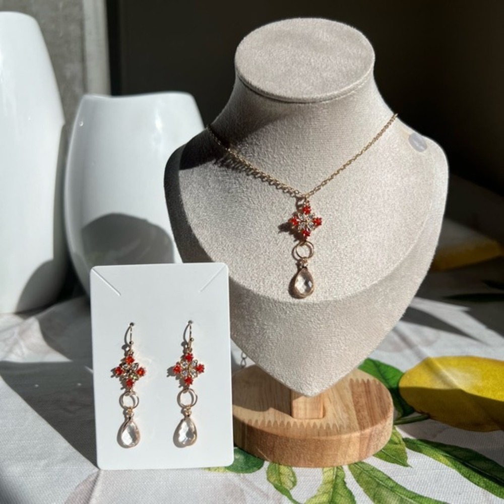 Orange Quartz Crystal Jewelry Set, Diamond Cross Shape, Mini Hoops, Casual - Picture 8 of 9